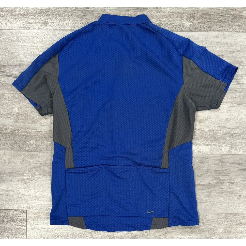 Nike Sphere Youth Blue Cycling Shirt Large (12-14) Back Pockets 3/4 Zip